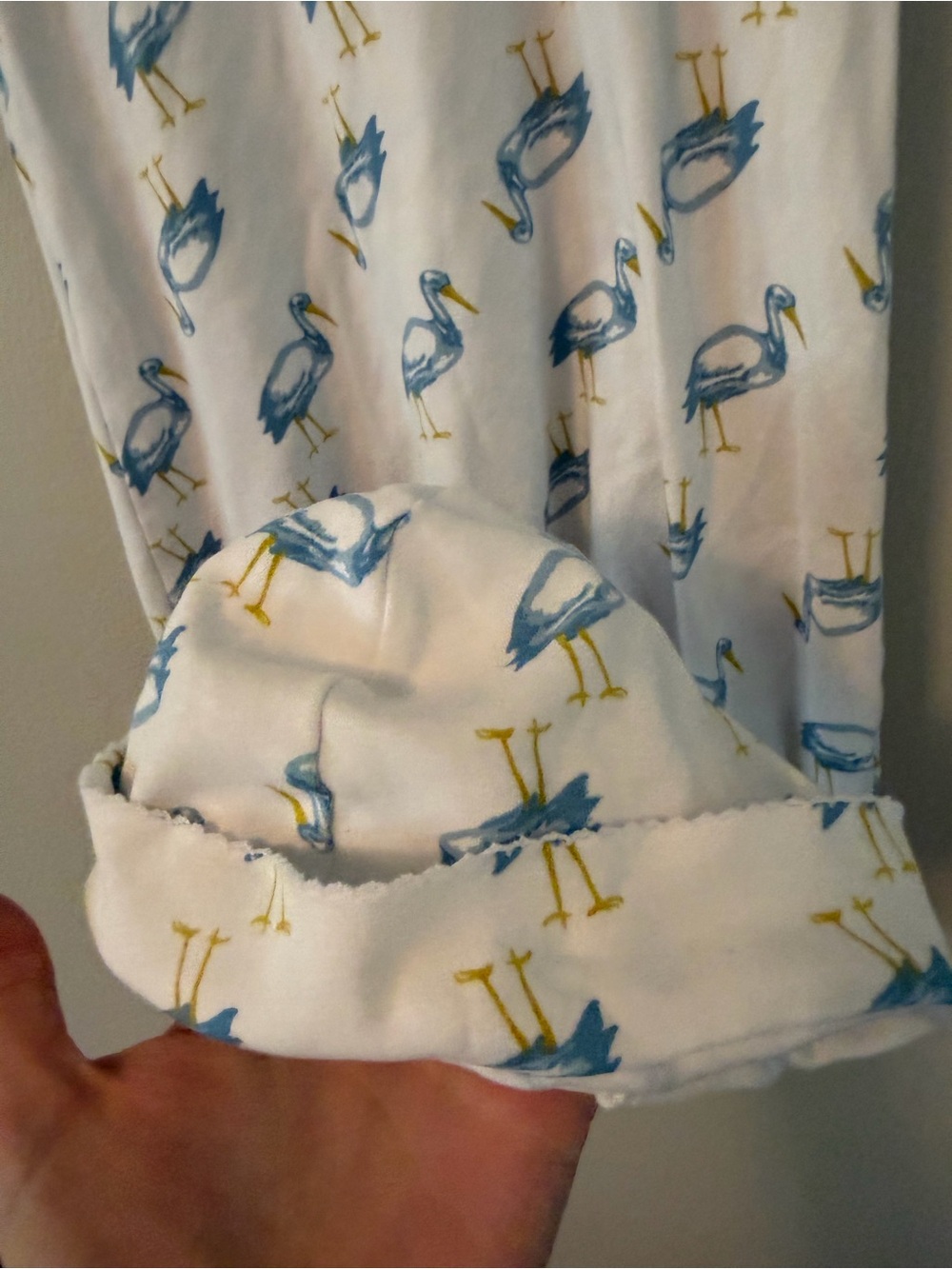 The Beaufort Bonnet Company Baby Gown Pajamas in White with Blue Bird Print - Picture 3 of 4